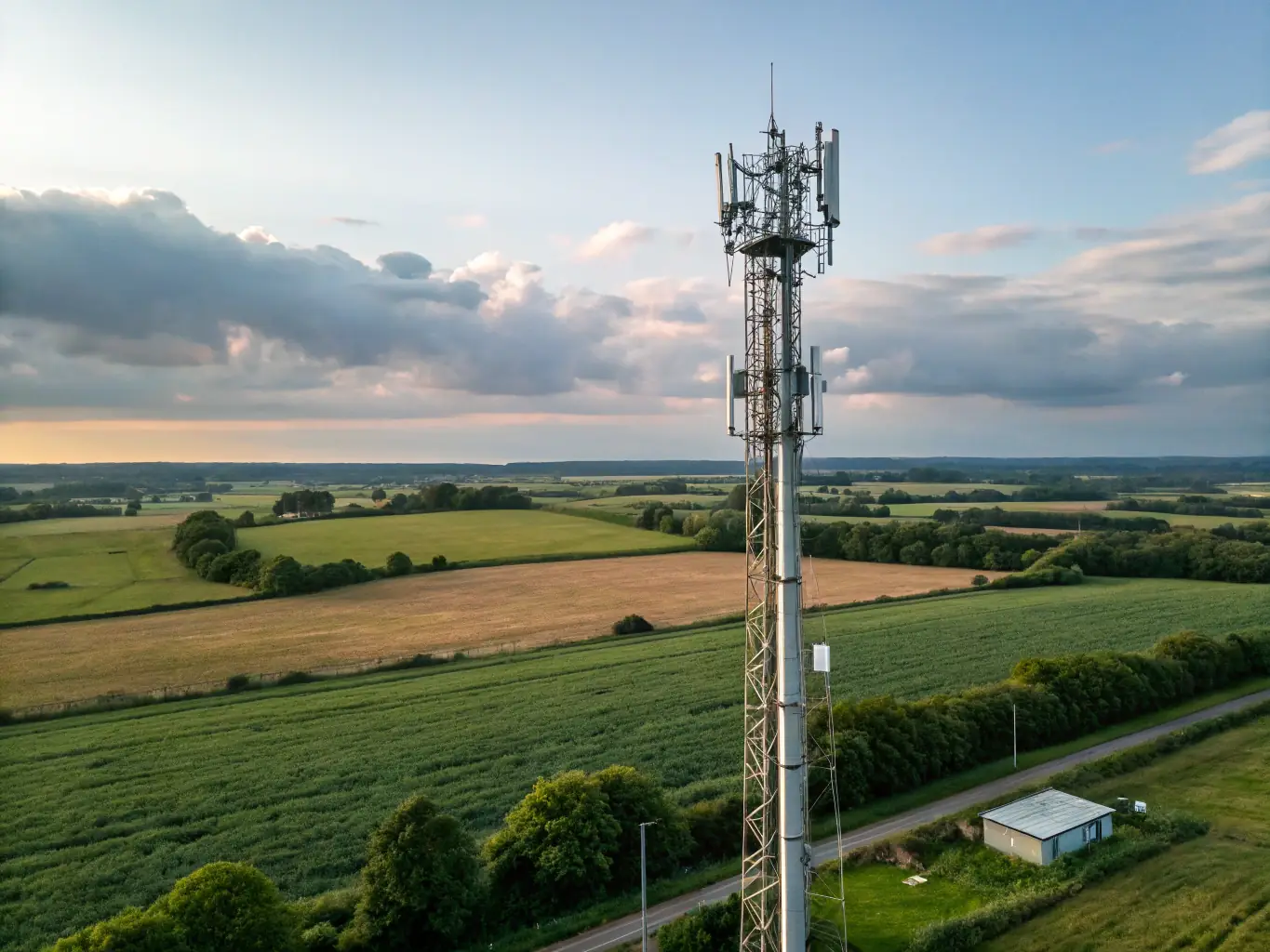 A wide-angle image showcasing a rural area with strong network coverage, demonstrating the extended reach and reliability of CELINTECH's 4G and 5G solutions in underserved regions.