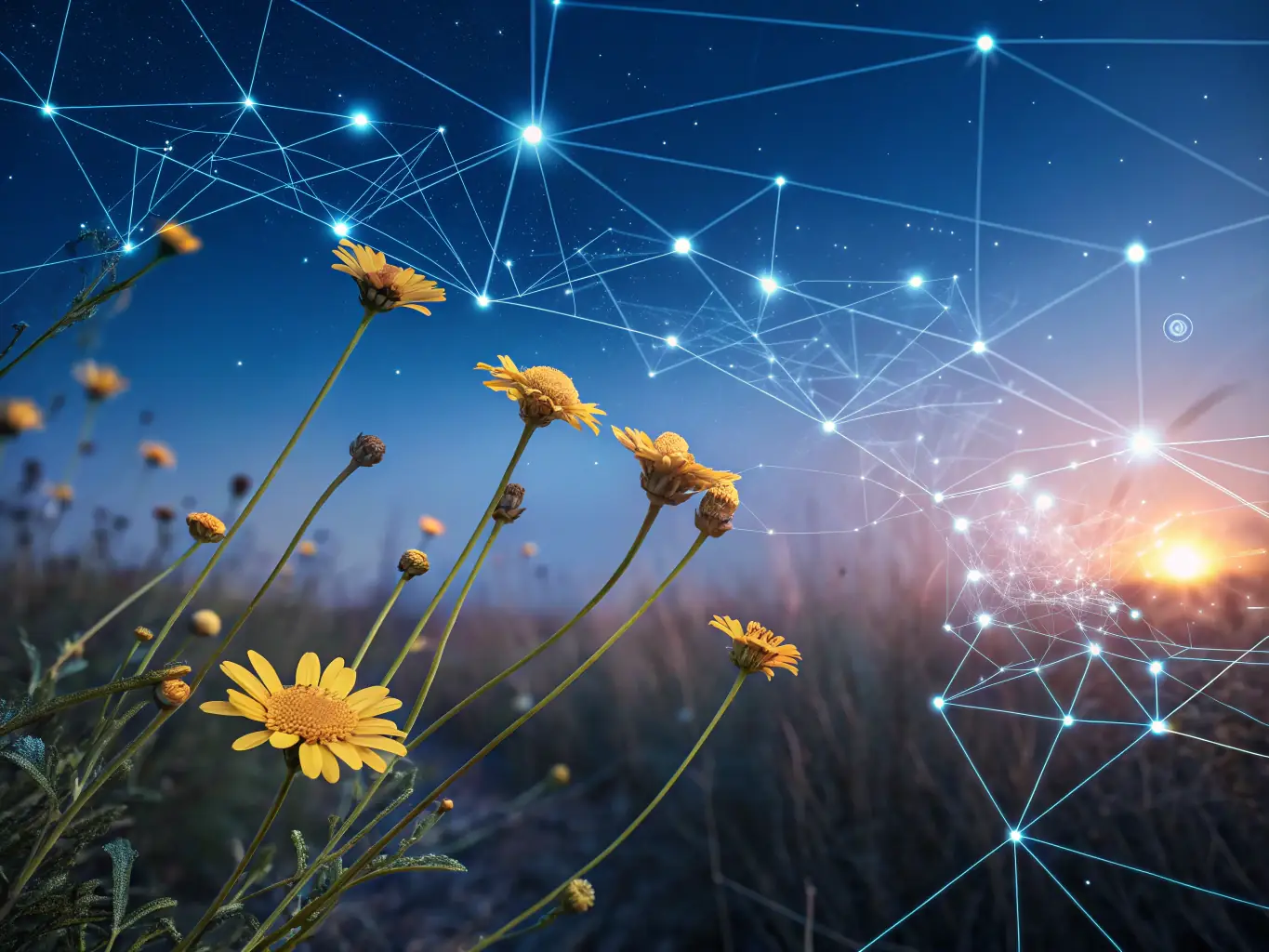A visual representation of artificial intelligence (AI) algorithms optimizing network performance in a 5G Open RAN setup, illustrating the predictive capabilities and automated adjustments for enhanced efficiency.