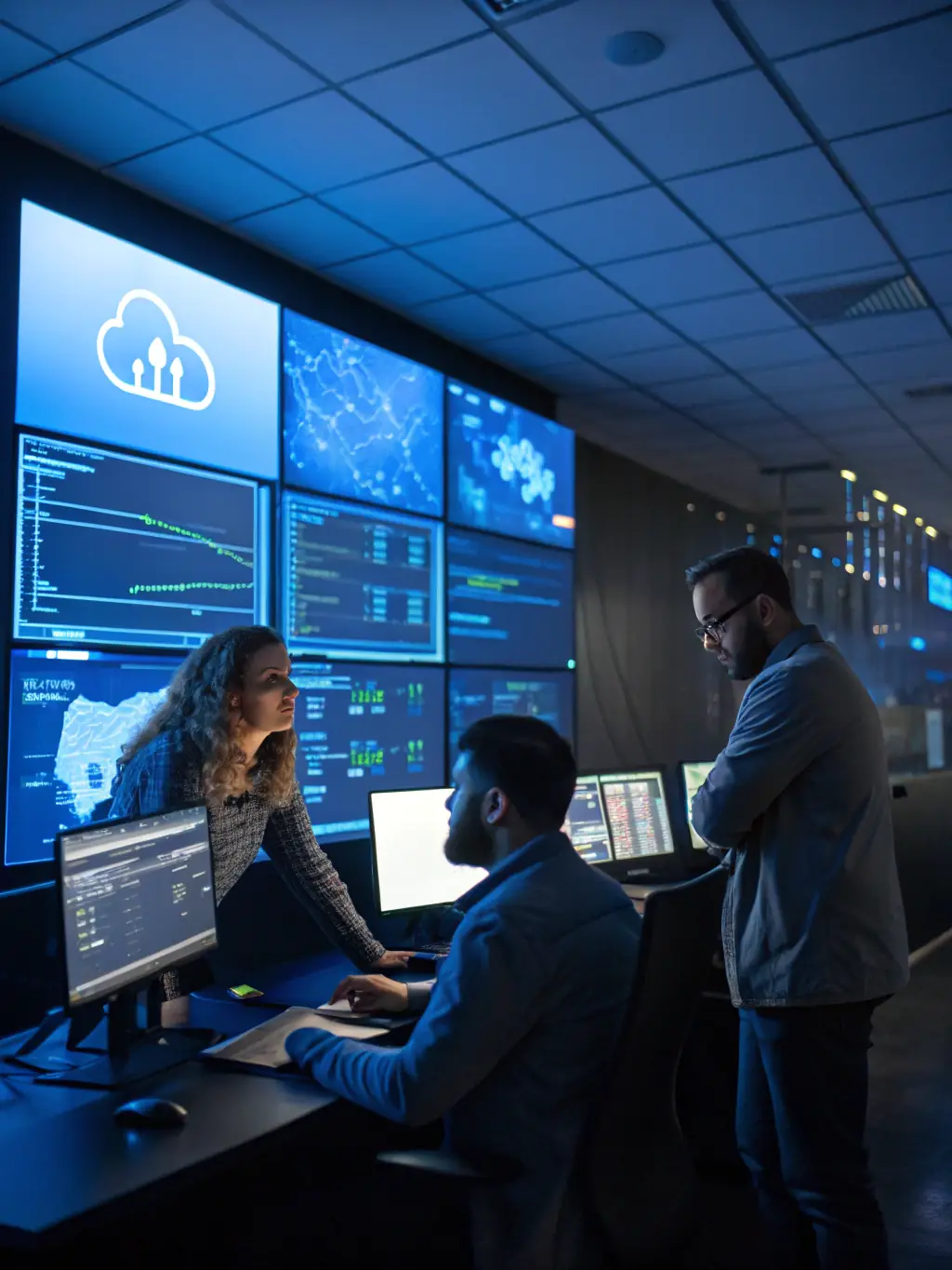 An image of cloud servers and IT professionals working on cloud deployment, showcasing CELINTECH's Cloud & ICT Services.