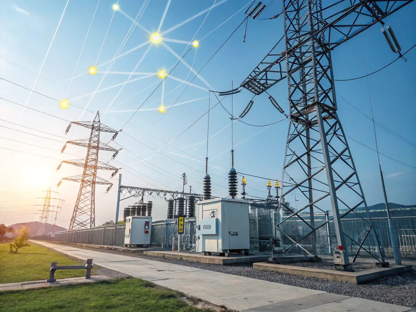 A visual representation of Celintech's renewable energy solutions, such as solar panels or wind turbines, integrated with smart grid technology.